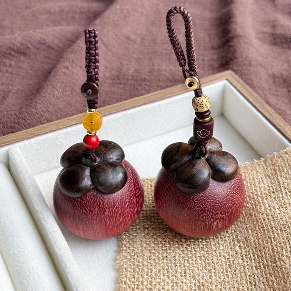 Strawberry Sandalwood Keychain Chinese Style Car Keyring Wooden Pendant Phone Chain Decoration