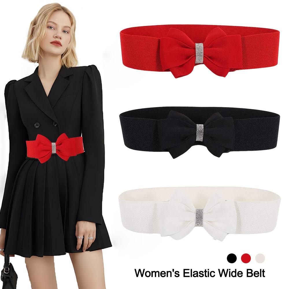 Однотонный эластичный пояс-бант большого размера, эластичный пояс со стразами, пояс-бант для платья, джинсов