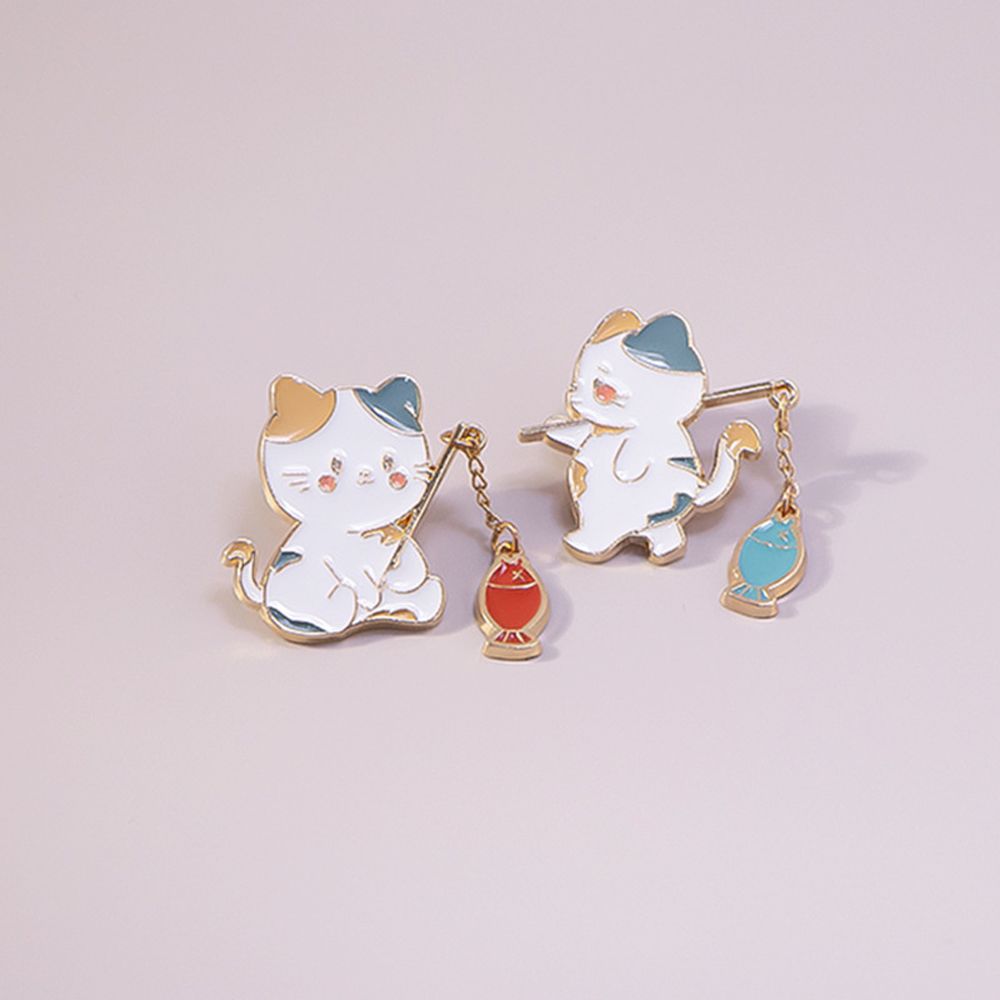 Accessories Funny Cats Friend Gift School Bag Badge Pin Cat Fishing Brooch Cat Brooch Enamel Brooch