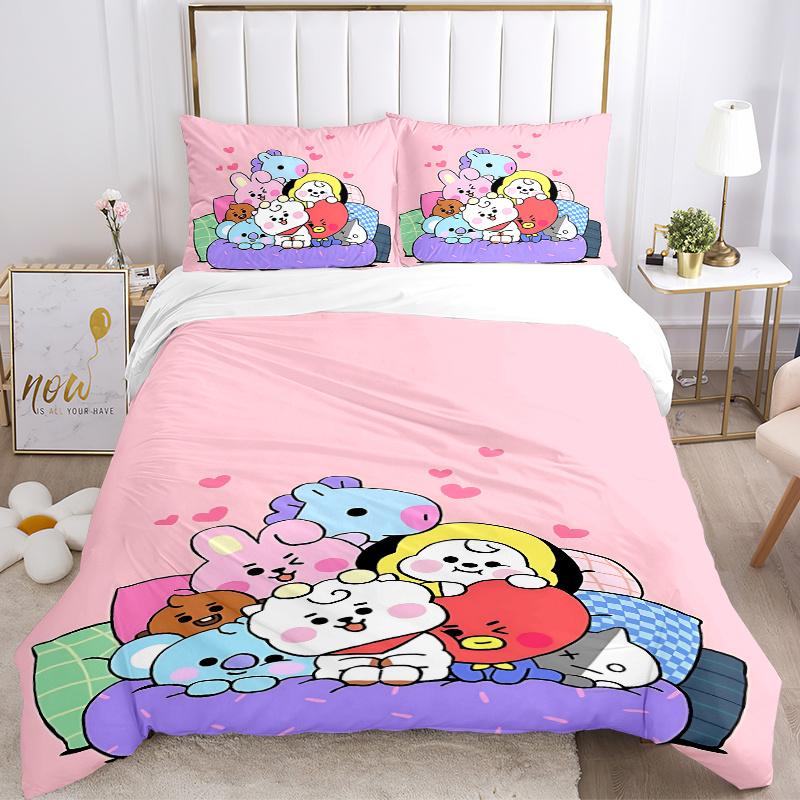 3pcs Kpop boy Character Bedding Set-Cute Cartoon Home Decor for Bedroom, Living Room, Hotel, Festival Gift, Travel Use, Daily Essentials1202