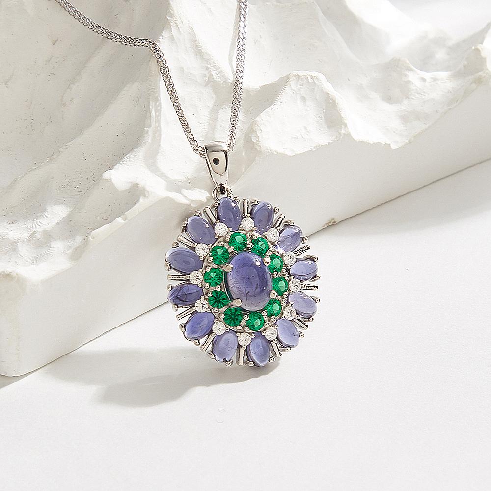 Новое роскошное женское ожерелье-подвеска из стерлингового серебра 925 пробы с натуральными овальными драгоценными камнями иолита для вечеринки, изысканное ювелирное украшение для ежедневных подарков жене