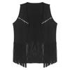 Mens Western Cowboy Vintage Faux Suede Tassel Vest Tops Open Front Rivets Fringe Waistcoat Jacket Festival Rave Party Clubwear
