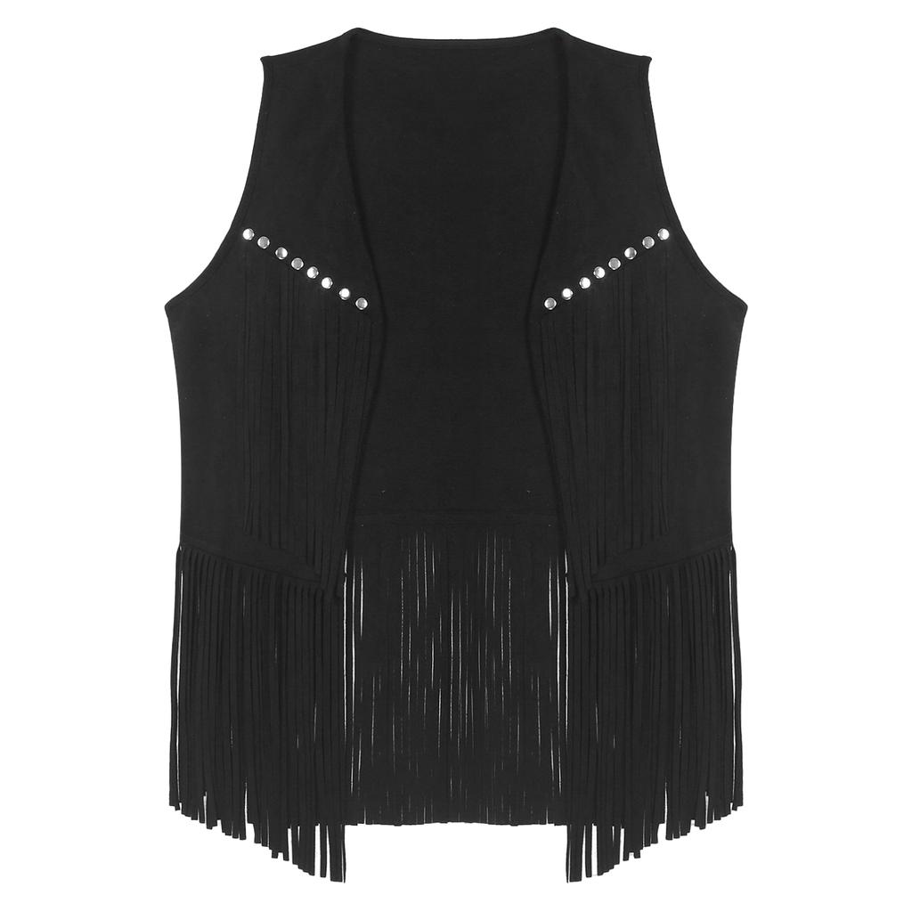 Mens Western Cowboy Vintage Faux Suede Tassel Vest Tops Open Front Rivets Fringe Waistcoat Jacket Festival Rave Party Clubwear
