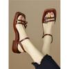 French Versatile Outerwear Niche Square Head Soft-soled Flat-soled Sandals New Retro Brown Summer Open-toed Roman Sandals