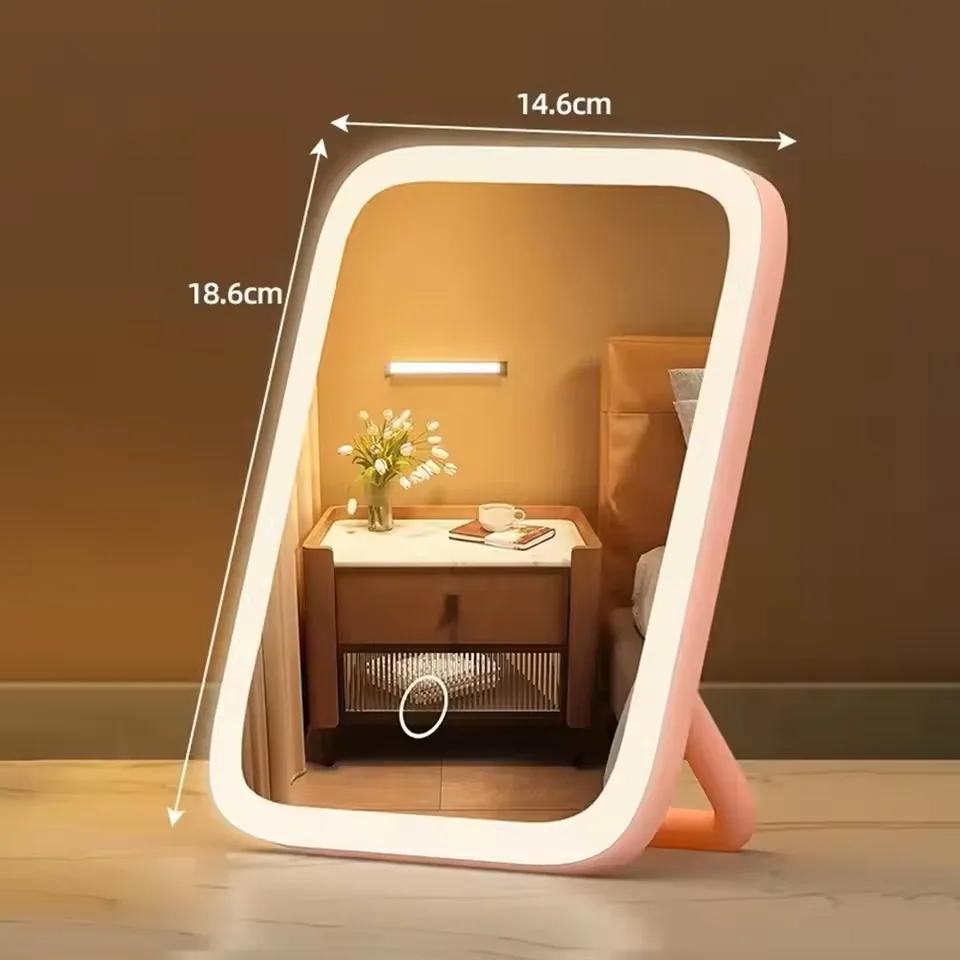 Светодиодное зеркало для макияжа, 3 цвета подсветки, вращение на 360°, сенсорное управление, питание от USB, настольное зеркало для спальни, ванной комнаты, путешествий