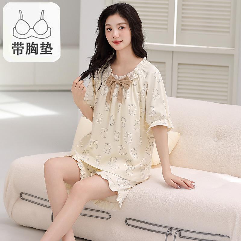 Пижама женская из чистого хлопка с короткими рукавами, студенческий пуловер с рисунком из хлопка, корейская версия, женская домашняя одежда