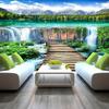 Waterfalls Landscape Wallpaper Wood Bridge Photo Mural Living Room Tv Sofa Backdrop Wall Mural Home Decor