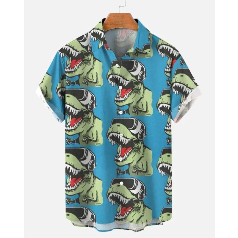 Мужская рубашка с анималистичным узором и лацканами, напечатанная на 3D-принте, для мужчин и женщин, повседневная мода, рубашки с короткими рукавами, топы на пуговицах, свободные, унисекс, одежда