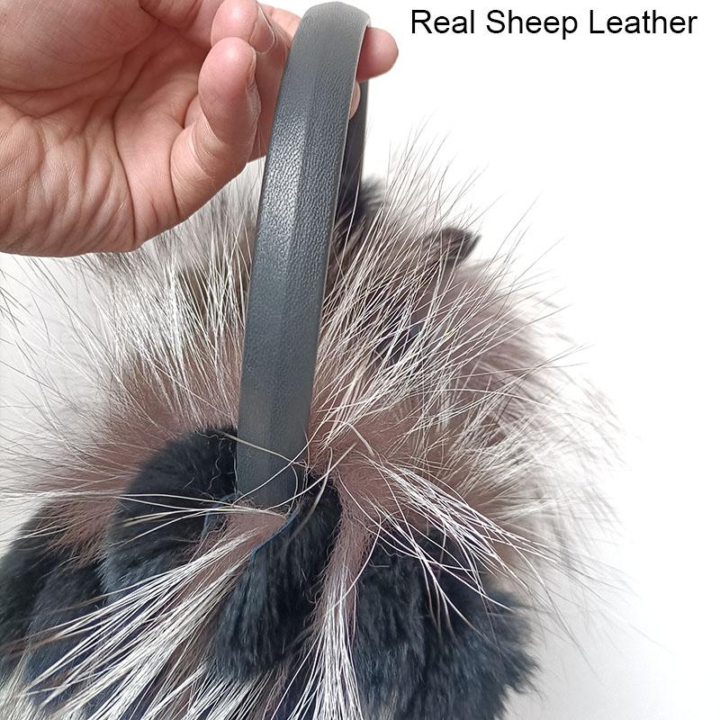 Women Winter Natural Fur Earmuff Warm Female Genuine Raccoon Fur Ear Cover With Sheep Leather Headbands Fur Earcap