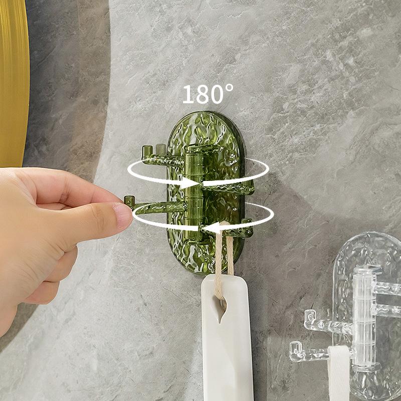 3732 Прозрачная вращающаяся вешалка для полотенец с 4 крючками, прочная клейкая вешалка для полотенец, настенная вешалка для хранения в ванной комнате, без дырокола и маркировки, клейкий крючок