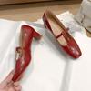 Spring Women Shoes Patent Leather Solid Color Shaped Buckle Square Toe Chunky Heel Versatile Single Shoes Item High Heels Women