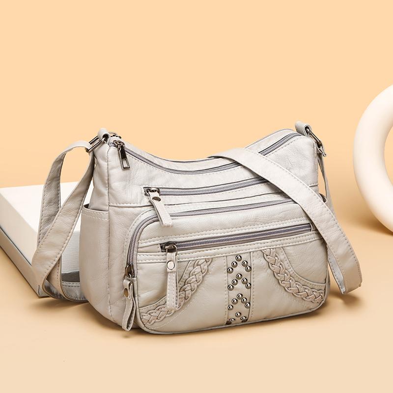 Женская сумка из ПУ Мягкая кожа Многослойная Однотонная Сумка через плечо Сумка для мамы AVE