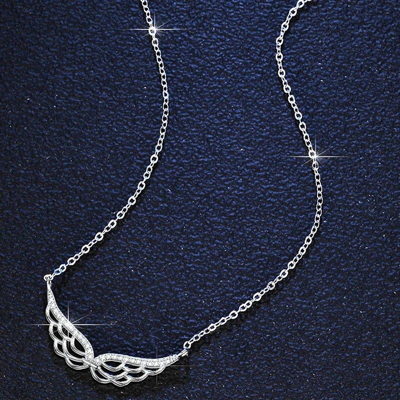 D цвет 0,2 карата 1 мм настоящий муассанитовый кулон для женщин из натурального стерлингового серебра 925 пробы с крыльями ангела элегантное ожерелье ювелирные изделия с бриллиантами