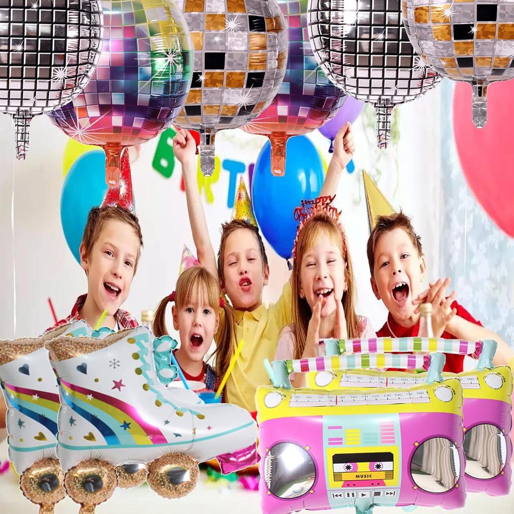 10Pcs 22Inch 4D Rainbow Roller Skate Balloon Boom Box Balloon Disco Foil Balloons 80 90s Retro Themed Birthday Party Decoration