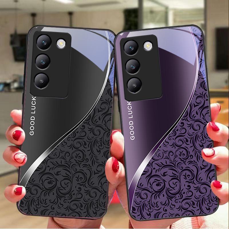 Градиентный узор для Y72 33S 11 03 36 96 Lite 35 16 Iqoo 12 V40 SE 5G 29 40 21 30 X80 Pro Vivo Чехол для телефона из закаленного стекла Черный