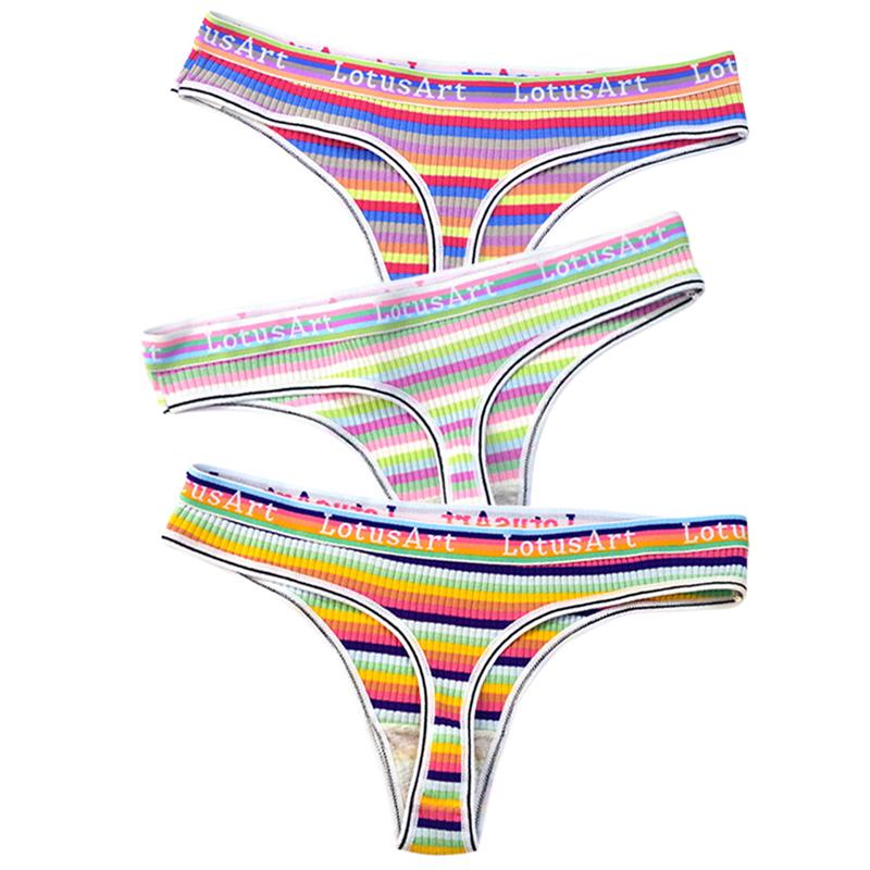 YOUULAR 3 шт./лот, модные женские хлопковые бесшовные стринги, сексуальное красочное полосатое нижнее белье, трусики, стринги, женское нижнее белье, нижнее белье M-XL