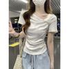 Chic Summer Short Sleeve T-shirt Slim Fit Knot Front Pure Color Womens Beautiful Gentle Top