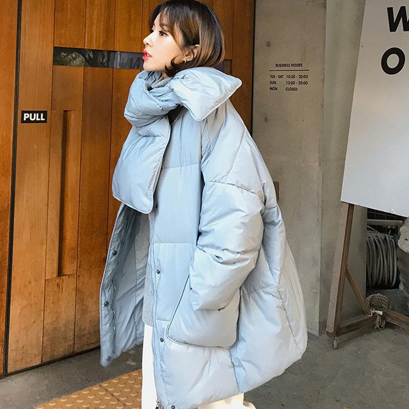 Женское белое утиное пуховое пальто Зимняя мода Женский шарф Куртки большого размера с круглым вырезом Свободные утолщенные парки Теплая верхняя одежда