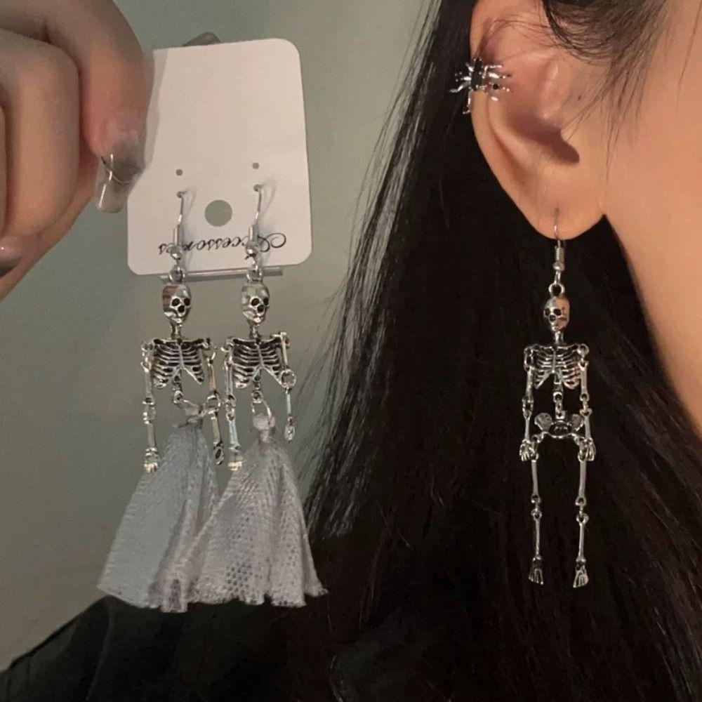 Zinc Zinc Alloy Skeleton Earrings Hip Hop Imitation Human Bone Earrings Creative Halloween Earrings Party