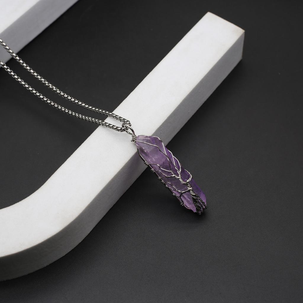 Women Necklace Natural Stone Hexagonal Pyramid Winding Pendant Necklace For Women Birthday Gift Chain 60 CM