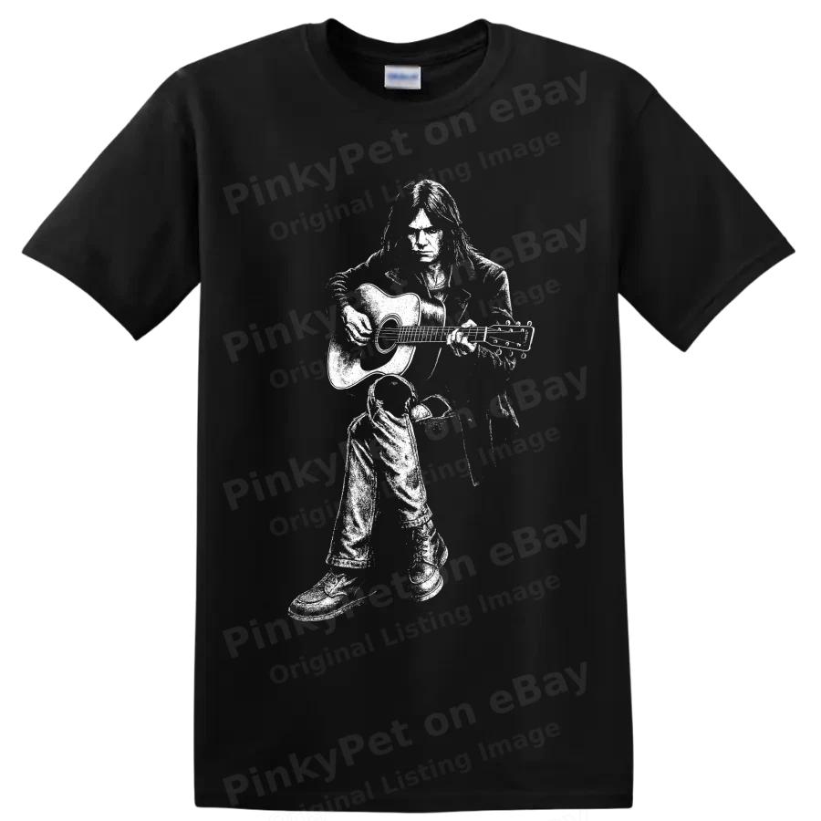 Neil Young Guitarist Silhouette T Shirt Classic Rock Music Fan Concert Tee Art