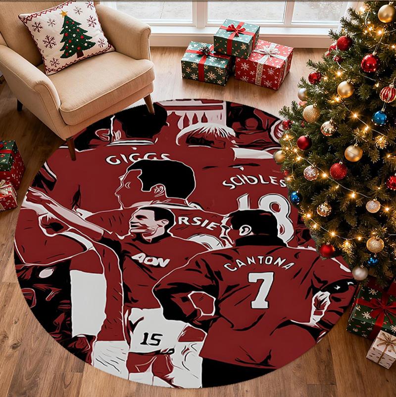 Manchester United F.C Pattern Round Rug, Indoor/Outdoor Mat, for Picnic, Gameroom, Bedroom, Office, Living Room, Home Decor Carpet, Birthday Gift