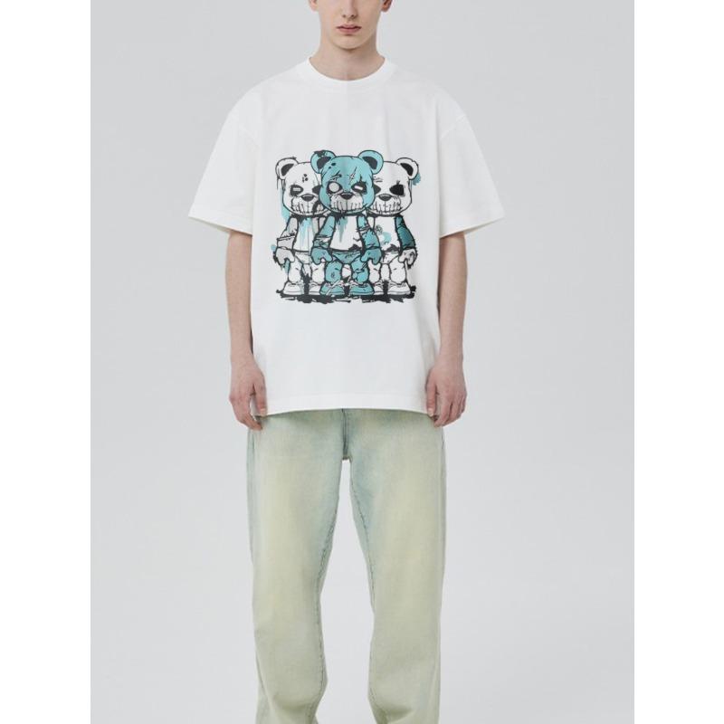 Футболка с круглым вырезом белая с мультяшным принтом трех медведей уличная одежда повседневная