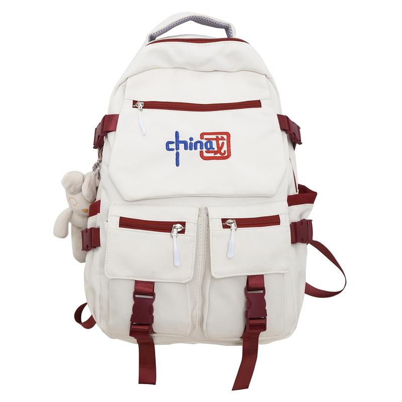 Schoolbag National trendy backpack Fashion trendy tooling style Large capacity student schoolbag Light leisure travel Color matching backpack