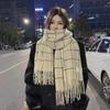 Women's & Couple Korean Style Plaid Scarf Fringed Winter Fleece-Like Cashmere Thickened Warm Versatile Skin-Whitening Shawl Student Neck Warmer