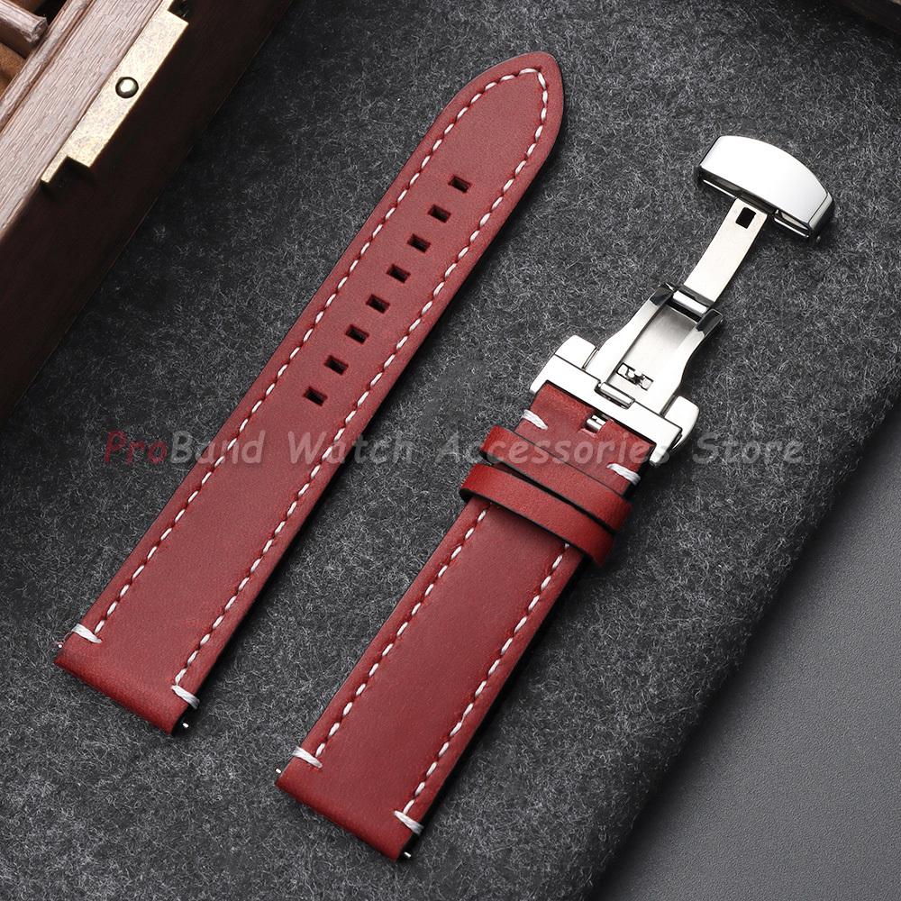 18mm 19mm 20mm 21mm 22mm 24mm Retro Vintage Calfskin Leather Watch Straps Butterfly Buckle Watchband Universal Business Bracelet