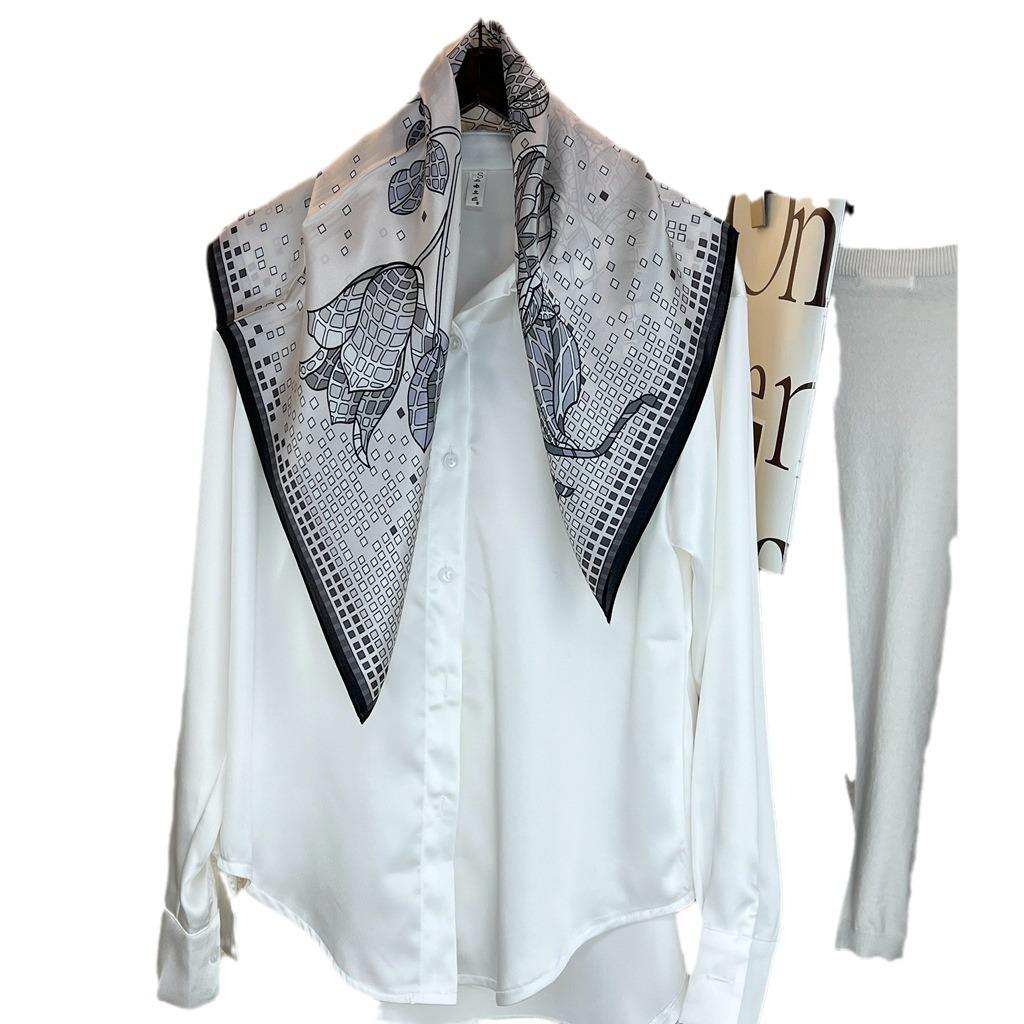 Minimalist Style Silk Scarf Women'S Spring Mulberry Silk Small Square Scarf High-End Decorative Scarf Medium Square Scarf