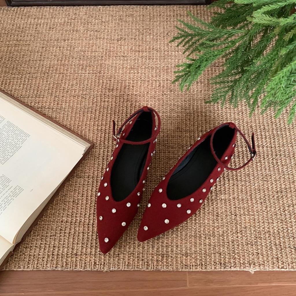 Весна 2025 новые туфли на плоской подошве для женщин, удобная мягкая подошва, не устают ноги, модные женские туфли, инкрустированные бриллиантами, одежда высокого класса