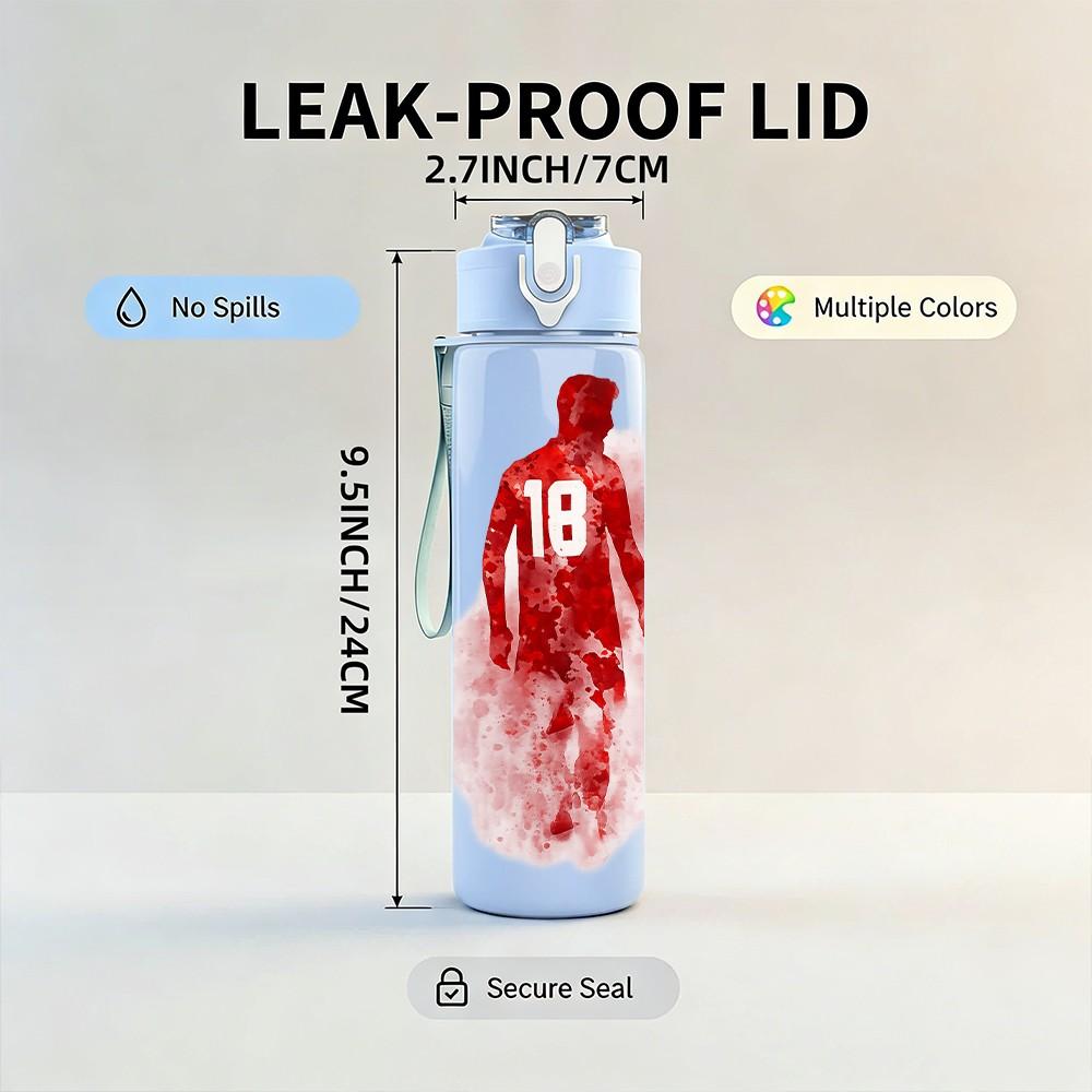 1PC Red Jersey Sport Player Portrait 750ml Color Plastic Sports Water Bottle Leakproof Flip Straw Lid Suitable for Sports Office Home Use