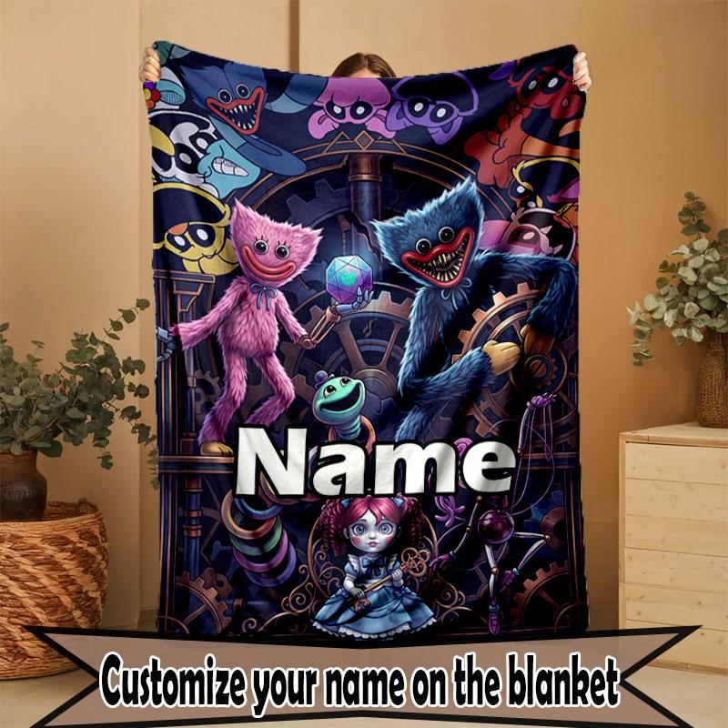 Custom Name Personalized Poppy Playtime Print Blanket, Home Decor, Bedroom, Sofa, Camping, Couch, Gifts for Birthday Christmas