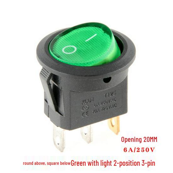 Кулисный переключатель KCD1: Круглый, Подсветка, 2/3/4-контактный, 2/3-позиционный, 6A 250V, Отверстие 20 мм.