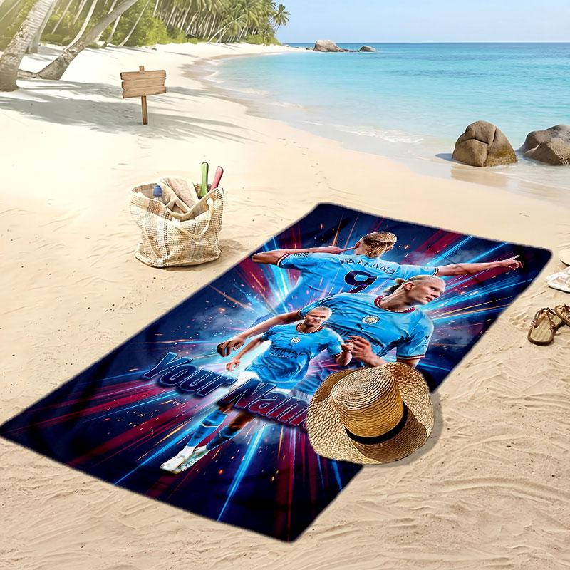 Erling Haaland Personalized Printed Beach Towel Soccer Logo Support Custom Name Text Absorbent Towel For Sport Travel Special Gift