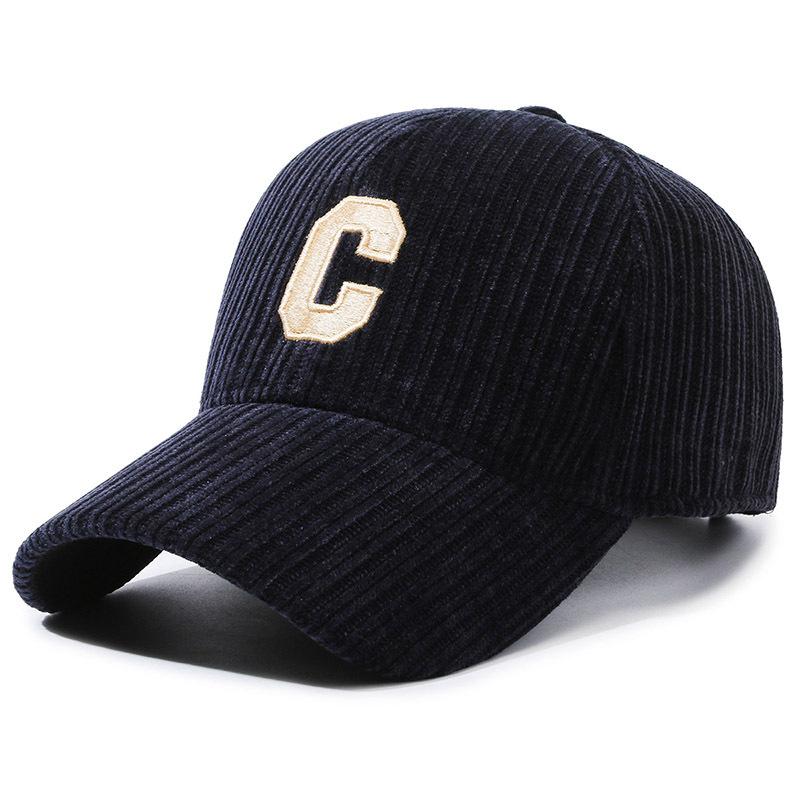 Hat Men and Women Autumn and Winter New Striped Ins Tide Letter R Baseball Cap Corduroy Duck Tongue Cap
