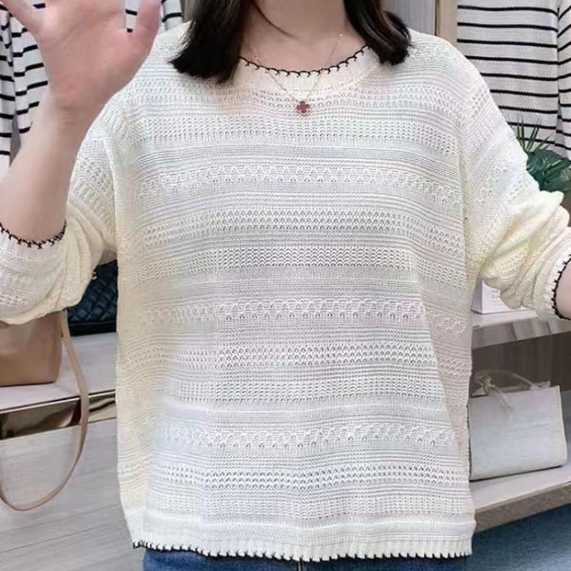 Color Blocking Round Neck Knitted Sweater for Women Loose Base Sweater Fashionable Sweater for Women Thin Design