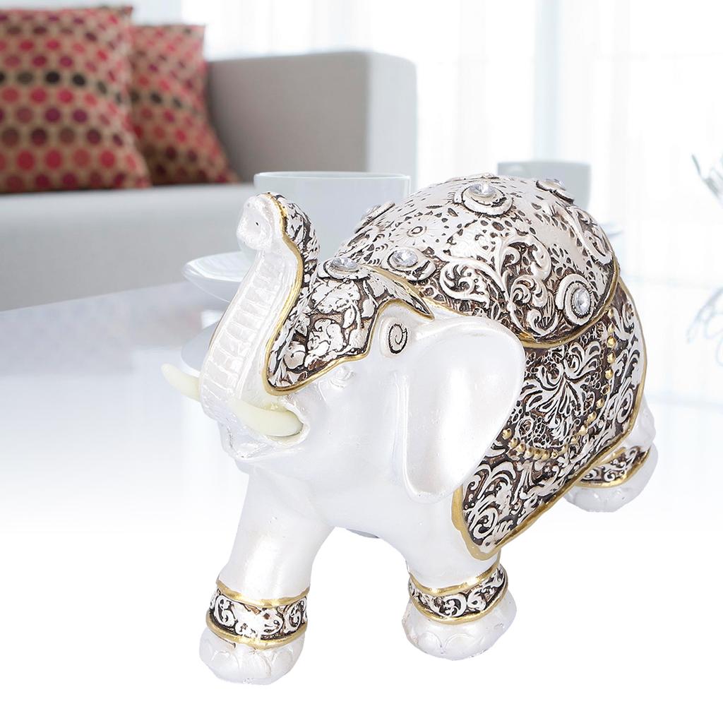 Resin Elephant Feng Shui Statue Wealth Lucky Figurine Crafts Home Office Decor GiftB Style