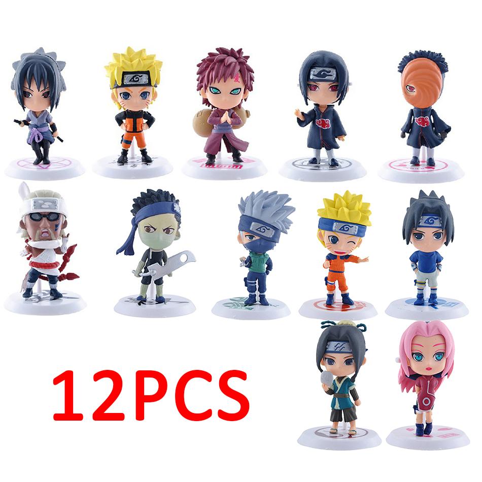 6 шт./лот Q-версия NARUTO Саске Гаара Учиха Мадара Фигурка 7-8 см 2 стиля Личностная подставка Мини-фигурки Украшение Кукла Подарки
