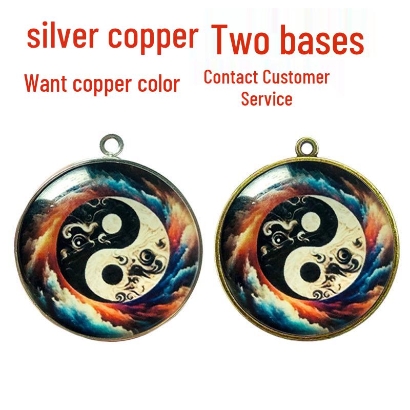 Круглый брелок-подвеска из сплава с драгоценным камнем времени - Четыре символа, 30 мм, односторонний.