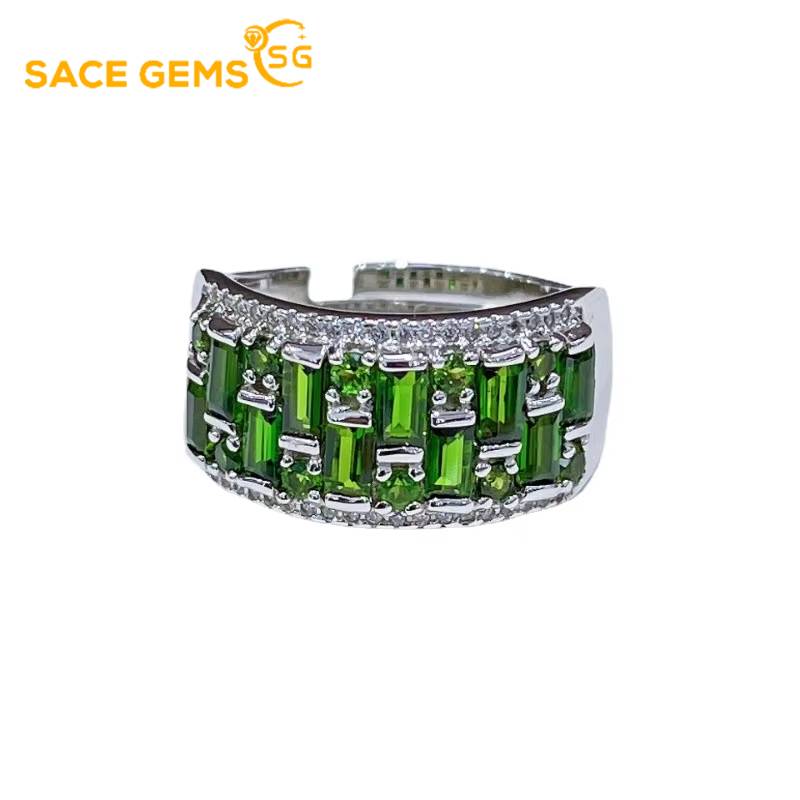 Sace Gems Кольца из стерлингового серебра 925 пробы с натуральным диопсидом для женщин, помолвка, коктейльная вечеринка, ювелирные украшения, подарок