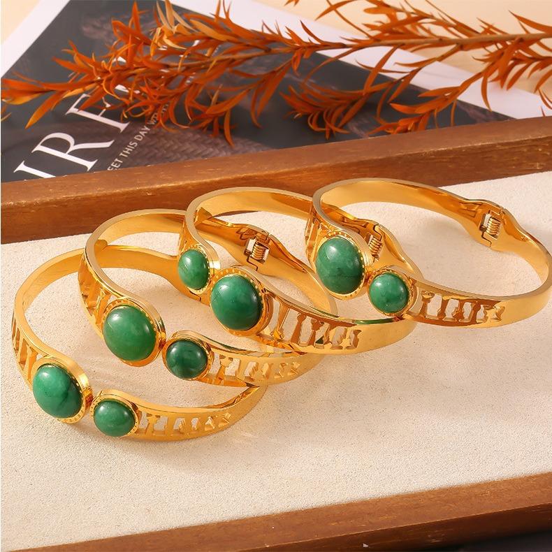Waterproof Bangles 18k Gold Plated Rome Style Fashion Jewelry Stainless Steel Hollow Open Bracelet Women
