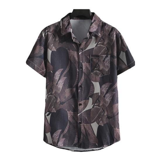 Summer Men Shirt Floral Print Short Sleeves Tropical Style Hawaii Loose Plus Size Single-breasted Turn-down Collar Quick Dry Mid Length Beach Top