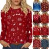 Women's Fashion Casual Christmas Printed Round Neck Long Sleeve Pullover Top