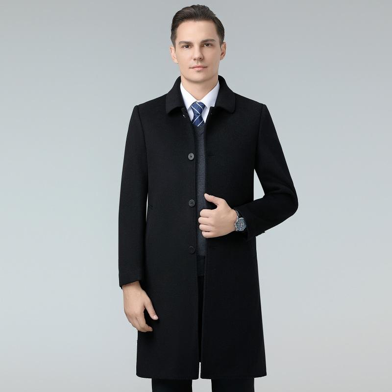 New Autumn and Winter Double-sided Wool Wool Coat for Men's Middle-aged Daddy Outfit Thickened Warm Mid-length Wool Coat