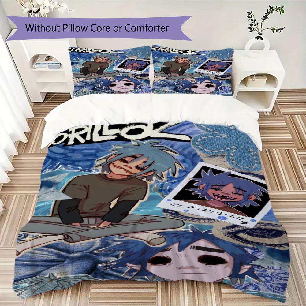 Gorillaz Pattern Bedding uilt Set uilt Cover Pillowcase Home Decoration Birthday Gift (1 * duvet cover + 2 * pillowcase without core)
