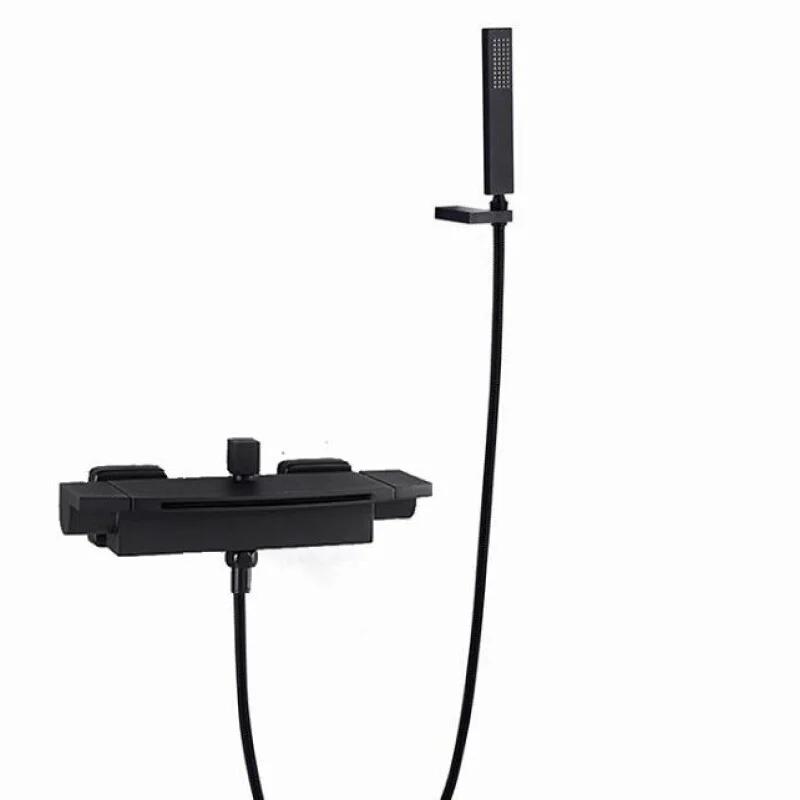 Хромированный водопадный душ, набор для ванны, черный ретро-смеситель для душа, кран для ванны с двумя ручками, ручная головка для душа