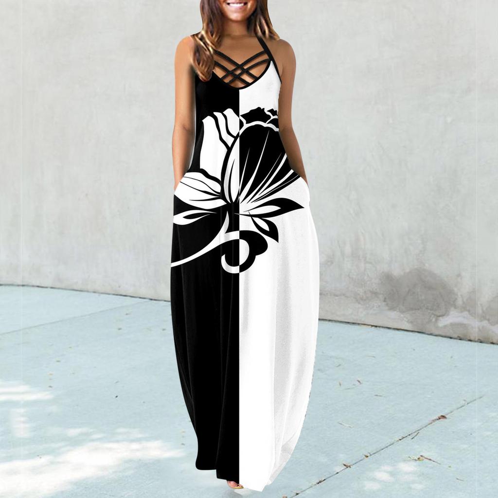 Plus Size Sexy Camisole Dress for Women Clothing Summer Beach Vacation Female Large Size Long Skirt Oversized Floral Dres