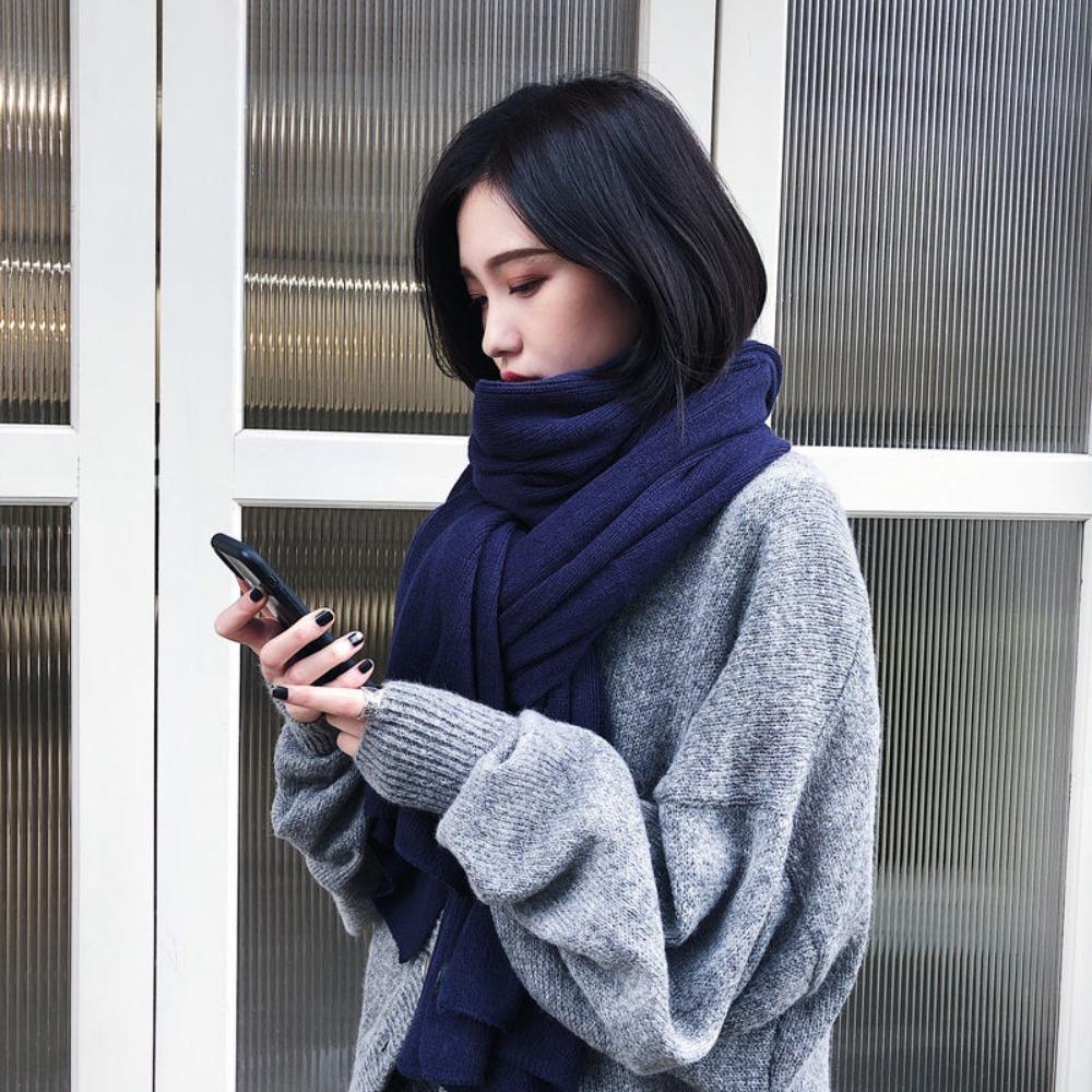 Solid Color Winter Knitted Scarf Thick Warm Women Wrap Shawls Fashion Long Scarves